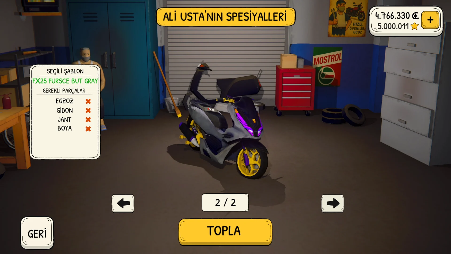 Courier Guy custom motorcycle in garage